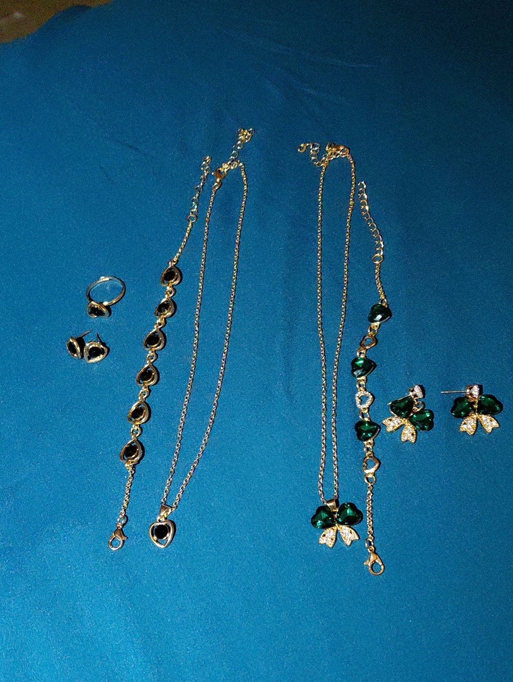 Elegant Green Crystal Floral Jewelry Set - Unbranded